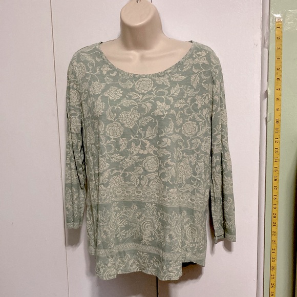 LUCKY BRAND Hi Low Long Sleeve Pullover Boho Green White Floral Top Womens Large - Picture 2 of 11